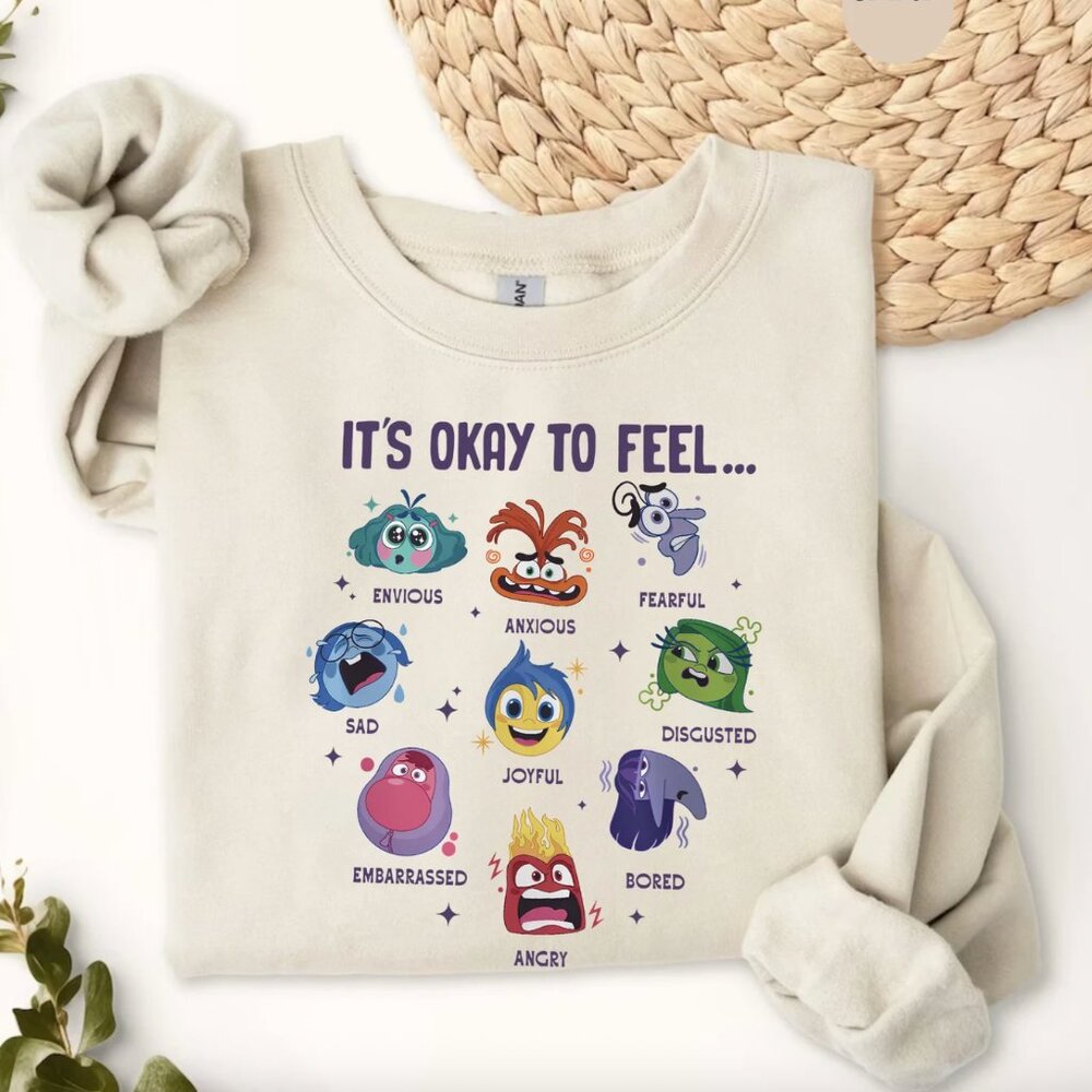 NEW Crewneck Sweater with Graphic -InsideOut  It's Okay To Feel All the Feels